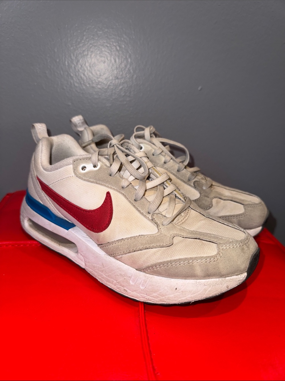 Nike Kids Sneakers - White, Red Swoosh, Blue Heel Accent